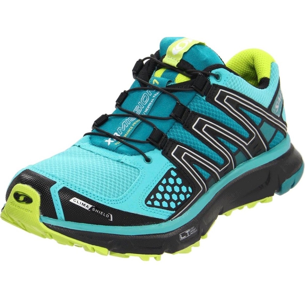 Salomon XR Mission CS ClimaShield Trail Running Shoes Teal Black Lime size 9.5